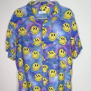 Pacsun Melting Smiley face Tie Dye short sleeve button up shirt (2012)